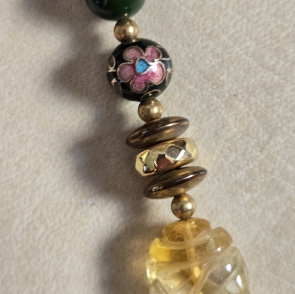 Suzette Necklace Beaded Green Enamel Vintage Beads - Picture 9 of 16